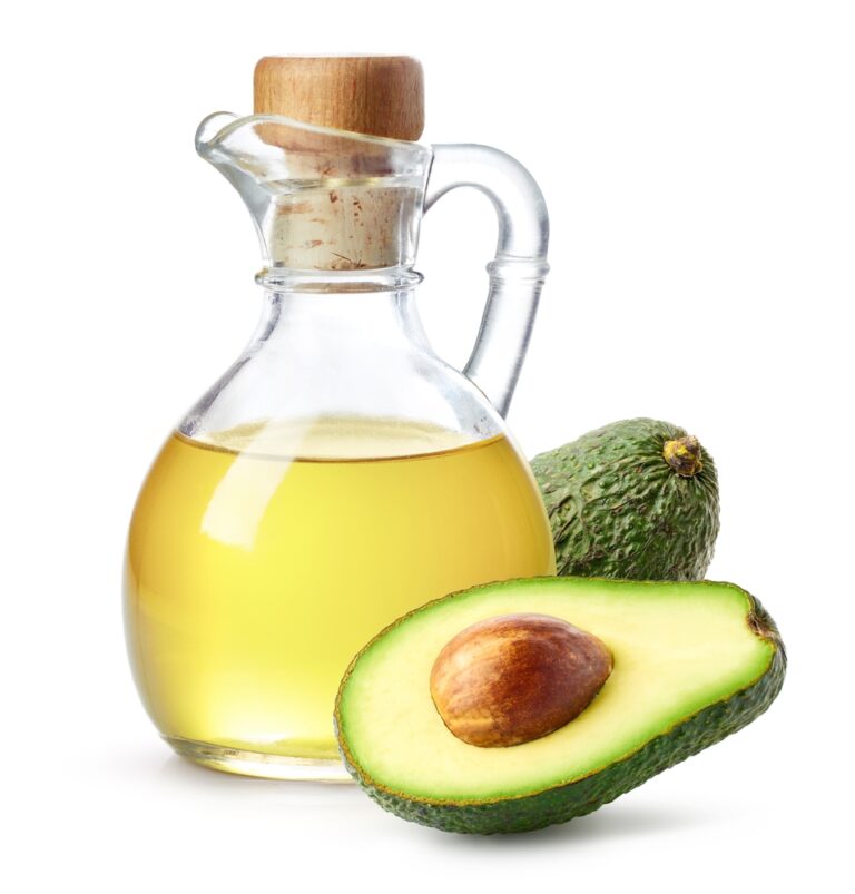 Bottle,Of,Avocado,Oil,And,Fresh,Avocado,Halves,Isolated,On