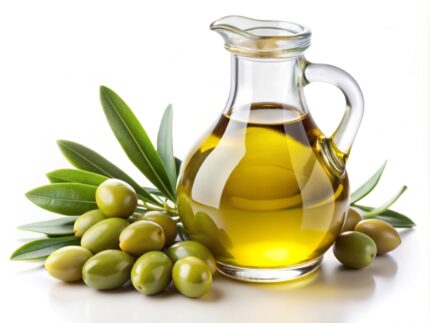 Olive,Oil,With,Olive,Sprig,On,White,Background,For,Heart